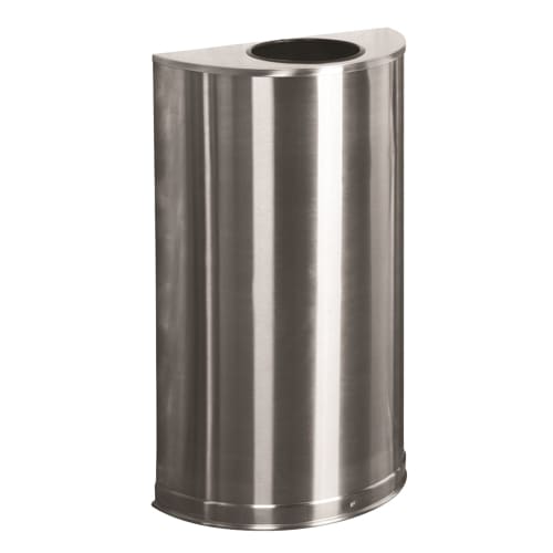 Rubbermaid 12 Gallon Half Round Waste Receptacle, Non Perforated, Stainless Steel